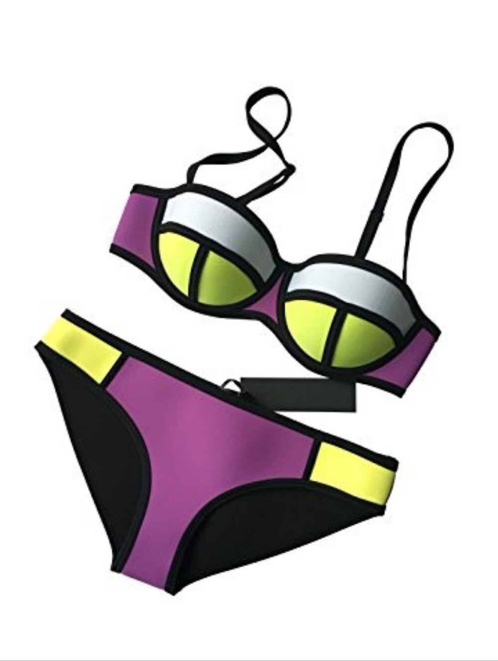 Colorblock Bikini Set in Purple, Yellow & White